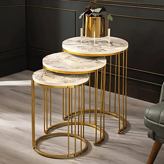 ترابيزة جانبية متداخلة معدن بسطح رخام - STA74 - Homix